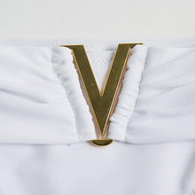 Load image into Gallery viewer, White Push Up Woman Swimsuit Bikini Set Two Piece Smocked Swimsuits Ruffle Off Shoulder Bathing Suit With High Waist Bottoms New Summer Beach Bikini Set Solid Swimming Suit For Women Swimwear Bathing Suit