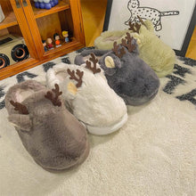 Load image into Gallery viewer, White Slippers For Women Fuzzy Cute Antlers Warm Animal Memory Foam Plush Women Men Indoor Outdoor Bedroom Slippers Fur Home Slippers For Women Memory Foam Anti-Slip Cozy Fluffy Outdoor Indoor Warm Slippers