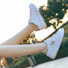 Load image into Gallery viewer, White Women Sneakers Platform Fashion Rhinestone Sneakers Lace Up Casual Shoes Breathable Comfortable Women's Casual Flats Elegant High Quality Sport Women Sneakers