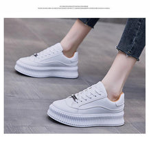 Load image into Gallery viewer, White Women Spring Running Thick Shoes Woman Comfortable Sneakers Leather Spring Flats Trainers Outdoor Vulcanize Slip On Trainers Fashion Platform Sneakers