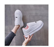 Load image into Gallery viewer, White Women Spring Running Thick Shoes Woman Comfortable Sneakers Leather Spring Flats Trainers Outdoor Vulcanize Slip On Trainers Fashion Platform Sneakers