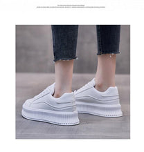 Load image into Gallery viewer, White Women Spring Running Thick Shoes Woman Comfortable Sneakers Leather Spring Flats Trainers Outdoor Vulcanize Slip On Trainers Fashion Platform Sneakers