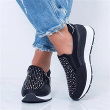 Load image into Gallery viewer, White Womens Crystal Sneakers Spring Autumn Casual Zipper Flat Shoes Non-slip Breathable Outdoor Espadrilles Breathable Mesh Simple Design Slip-On Shoes Women Mesh Casual Espadrilles