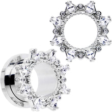 Load image into Gallery viewer, 1/2 Clear Gem Flower Frame Screw Fit Tunnel Plug Set