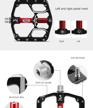 Load image into Gallery viewer, Wide Flat Mountain Road Cycling Bicycle Bike Pedal 3 Sealed Bearings 9/16 in Aluminum With Removable Antiskid Cleats Mountain Bike Pedal Platform Flat Bicycle Pedals Aluminum Alloy Non-Slip Metal Bike Pedals With 3 Bearings For Road