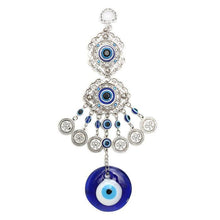 Load image into Gallery viewer, Wind Chimes Evil Eye Pendants Home Wall Hanging Decor Blessing Protection Gift Blue Evil Eye Wall Hanging Ornament With Round Eye Design Metal Home Decor Protection And Good Luck Charm Gift Blessing Protection Gift Dream Catcher Blue Rhinestone