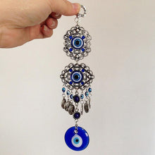 Load image into Gallery viewer, Wind Chimes Evil Eye Pendants Home Wall Hanging Decor Blessing Protection Gift Blue Evil Eye Wall Hanging Ornament With Round Eye Design Metal Home Decor Protection And Good Luck Charm Gift Blessing Protection Gift Dream Catcher Blue Rhinestone