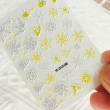 Load image into Gallery viewer, Winter Christmas Acrylic Engraved Nail Sticker Colorful Snow Design Decals Nail Water Slide Decals Nail Art Stickers Decals Christmas Snowflake Bronzing Christmas Slider Nail Art 3D Decals Decoration Decals Snowflakes Elk Bear Christmas Xmas Stickers