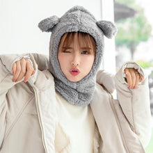 Load image into Gallery viewer, Winter Cute Bear Ears Warm Hat Windproof Neck Scarf Cap Student Women Plus Cashmere Cap Unisex Keep Warm Sports Beanies Knitted Headgear Face Hooded Cowl Neckerchief with Drawstring Soft Balaclava Pullover Knitted Beanie