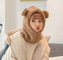 Load image into Gallery viewer, Winter Cute Bear Ears Warm Hat Windproof Neck Scarf Cap Student Women Plus Cashmere Cap Unisex Keep Warm Sports Beanies Knitted Headgear Face Hooded Cowl Neckerchief with Drawstring Soft Balaclava Pullover Knitted Beanie