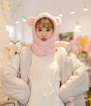 Load image into Gallery viewer, Winter Cute Bear Ears Warm Hat Windproof Neck Scarf Cap Student Women Plus Cashmere Cap Unisex Keep Warm Sports Beanies Knitted Headgear Face Hooded Cowl Neckerchief with Drawstring Soft Balaclava Pullover Knitted Beanie