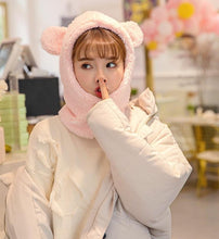 Load image into Gallery viewer, Winter Cute Bear Ears Warm Hat Windproof Neck Scarf Cap Student Women Plus Cashmere Cap Unisex Keep Warm Sports Beanies Knitted Headgear Face Hooded Cowl Neckerchief with Drawstring Soft Balaclava Pullover Knitted Beanie