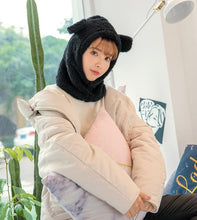 Load image into Gallery viewer, Winter Cute Bear Ears Warm Hat Windproof Neck Scarf Cap Student Women Plus Cashmere Cap Unisex Keep Warm Sports Beanies Knitted Headgear Face Hooded Cowl Neckerchief with Drawstring Soft Balaclava Pullover Knitted Beanie
