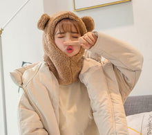 Load image into Gallery viewer, Winter Cute Bear Ears Warm Hat Windproof Neck Scarf Cap Student Women Plus Cashmere Cap Unisex Keep Warm Sports Beanies Knitted Headgear Face Hooded Cowl Neckerchief with Drawstring Soft Balaclava Pullover Knitted Beanie