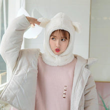 Load image into Gallery viewer, Winter Cute Bear Ears Warm Hat Windproof Neck Scarf Cap Student Women Plus Cashmere Cap Unisex Keep Warm Sports Beanies Knitted Headgear Face Hooded Cowl Neckerchief with Drawstring Soft Balaclava Pullover Knitted Beanie