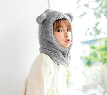 Load image into Gallery viewer, Winter Cute Bear Ears Warm Hat Windproof Neck Scarf Cap Student Women Plus Cashmere Cap Unisex Keep Warm Sports Beanies Knitted Headgear Face Hooded Cowl Neckerchief with Drawstring Soft Balaclava Pullover Knitted Beanie
