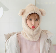 Load image into Gallery viewer, Winter Cute Bear Ears Warm Hat Windproof Neck Scarf Cap Student Women Plus Cashmere Cap Unisex Keep Warm Sports Beanies Knitted Headgear Face Hooded Cowl Neckerchief with Drawstring Soft Balaclava Pullover Knitted Beanie