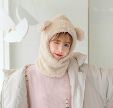 Load image into Gallery viewer, Winter Cute Bear Ears Warm Hat Windproof Neck Scarf Cap Student Women Plus Cashmere Cap Unisex Keep Warm Sports Beanies Knitted Headgear Face Hooded Cowl Neckerchief with Drawstring Soft Balaclava Pullover Knitted Beanie
