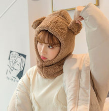 Load image into Gallery viewer, Winter Cute Bear Ears Warm Hat Windproof Neck Scarf Cap Student Women Plus Cashmere Cap Unisex Keep Warm Sports Beanies Knitted Headgear Face Hooded Cowl Neckerchief with Drawstring Soft Balaclava Pullover Knitted Beanie