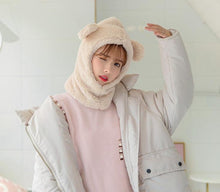 Load image into Gallery viewer, Winter Cute Bear Ears Warm Hat Windproof Neck Scarf Cap Student Women Plus Cashmere Cap Unisex Keep Warm Sports Beanies Knitted Headgear Face Hooded Cowl Neckerchief with Drawstring Soft Balaclava Pullover Knitted Beanie