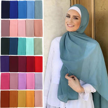 Load image into Gallery viewer, Winter Fashion Long Solid Color Soft Muslim Bubble Chiffon Hijab Scarf Shawls Hijab Elegant Scarf Wrap Lightweight Islamic Head Wear Escharpe Shawls Headband Wraps Lightweight Head Scarves Ladies Hijabs For Women