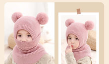 Load image into Gallery viewer, Winter Hat Beanies Boys Beanie Two Hairball Child Knit Fur Hats Protect Face Neck Kids Girls Earflap Caps Pompom Hat Knitted Ski Beanie Hat Double Pompom Beanie Cap for Girls Boys Kids Beanie Winter Hat Baby Kids Infant Toddler