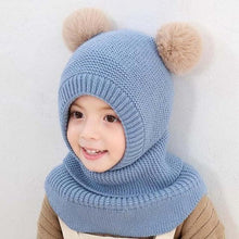 Load image into Gallery viewer, Winter Hat Beanies Boys Beanie Two Hairball Child Knit Fur Hats Protect Face Neck Kids Girls Earflap Caps Pompom Hat Knitted Ski Beanie Hat Double Pompom Beanie Cap for Girls Boys Kids Beanie Winter Hat Baby Kids Infant Toddler