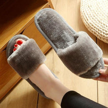Load image into Gallery viewer, Winter Home Slippers Women Plush Fluffy Flip Flops Warm Shoes Soft Thick Soled Indoor Bedroom Fur Slides Women's Fuzzy Open Toe House Slippers Fancy Plush Slippers