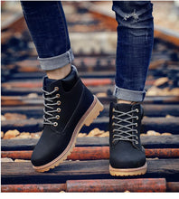 Load image into Gallery viewer, Winter Luxury Shoes Mens Flat Heel Boots Fashion Warm Ankle Boots Outdoor Warm Non Slip Fur Lined Ankle Boots Leather Winter Walking Shoes For Mens