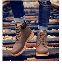 Load image into Gallery viewer, Winter Luxury Shoes Mens Flat Heel Boots Fashion Warm Ankle Boots Outdoor Warm Non Slip Fur Lined Ankle Boots Leather Winter Walking Shoes For Mens