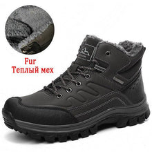 Load image into Gallery viewer, Winter Mens Boots Plush Warm Snow Boots Waterproof Outdoor Short Boots Leather Ankle Hiking Boots Mens Waterproof Outdoor Snow Boots Winter Cold Weather Shoes
