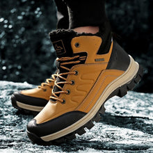 Load image into Gallery viewer, Winter Mens Boots Plush Warm Snow Boots Waterproof Outdoor Short Boots Leather Ankle Hiking Boots Mens Waterproof Outdoor Snow Boots Winter Cold Weather Shoes