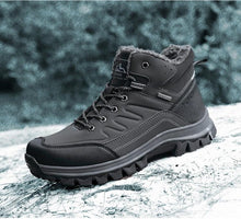 Load image into Gallery viewer, Winter Mens Boots Plush Warm Snow Boots Waterproof Outdoor Short Boots Leather Ankle Hiking Boots Mens Waterproof Outdoor Snow Boots Winter Cold Weather Shoes