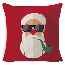 Load image into Gallery viewer, Winter Merry Christmas Cushion Cover Red Christmas Santa Claus Greeting Christmas Pillow Covers Red Plaid Pillow Covers Christmas Tree Snowflakes Text Pillow Cover