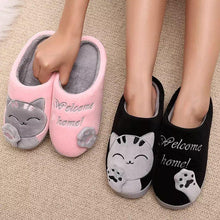 Load image into Gallery viewer, Winter Warm Home Slippers Women Cat Non-Slip Home Shoes Indoor Floor Bedroom Couple Plush House Slippers Comfort Plush Cute House Lucky Cat Warm Indoor Home Shoes