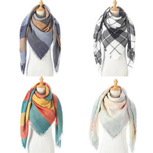 Load image into Gallery viewer, Winter Warm Soft Bandana Plaid Warm Headwear Triangle Scarves Scarf Cashmere Scarf Knit Wraps Shawls Hijabs Shawls Escharpe Elegant Cashmere Scarf Head Wrap Bandana Blanket Shawls Wraps For Female