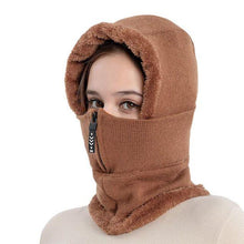 Load image into Gallery viewer, Winter Women 3 in 1 Knitted Ski Hat With Scarf Neck Warmer Fleece Lined Hood Face Mask Adult Balaclava For Outdoor Sports Balaclava Wind-Resistant Winter Face Mask Fleece Ski Mask for Men and Women Warm Face Cover Hat Cap Scarf