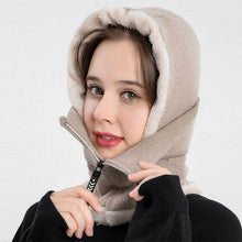 Load image into Gallery viewer, Winter Women 3 in 1 Knitted Ski Hat With Scarf Neck Warmer Fleece Lined Hood Face Mask Adult Balaclava For Outdoor Sports Balaclava Wind-Resistant Winter Face Mask Fleece Ski Mask for Men and Women Warm Face Cover Hat Cap Scarf