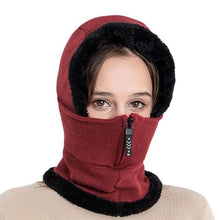 Load image into Gallery viewer, Winter Women 3 in 1 Knitted Ski Hat With Scarf Neck Warmer Fleece Lined Hood Face Mask Adult Balaclava For Outdoor Sports Balaclava Wind-Resistant Winter Face Mask Fleece Ski Mask for Men and Women Warm Face Cover Hat Cap Scarf