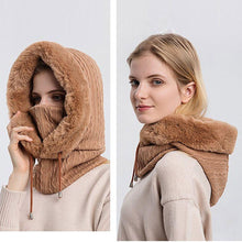 Load image into Gallery viewer, Winter Women 3 in 1 Knitted Ski Hat With Scarf Neck Warmer Fleece Lined Hood Face Mask Adult Balaclava For Outdoor Sports Balaclava Wind-Resistant Winter Face Mask Fleece Ski Mask for Men and Women Warm Face Cover Hat Cap Scarf