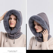 Load image into Gallery viewer, Winter Women 3 in 1 Knitted Ski Hat With Scarf Neck Warmer Fleece Lined Hood Face Mask Adult Balaclava For Outdoor Sports Balaclava Wind-Resistant Winter Face Mask Fleece Ski Mask for Men and Women Warm Face Cover Hat Cap Scarf