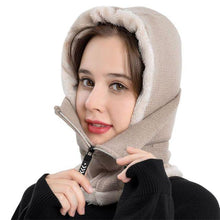 Load image into Gallery viewer, Winter Women 3 in 1 Knitted Ski Hat With Scarf Neck Warmer Fleece Lined Hood Face Mask Adult Balaclava For Outdoor Sports Balaclava Wind-Resistant Winter Face Mask Fleece Ski Mask for Men and Women Warm Face Cover Hat Cap Scarf