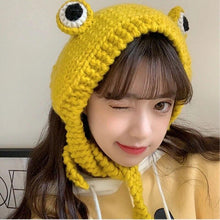 Load image into Gallery viewer, Winter Women Frog Crochet Knitted Hat Hip Hop Skellies Beanies Streetwear Costume Accessory Gift Warm Party Bonnets Cap Kids Knitted Beanie Hat Cute Frog Cartoon Winter Warmer Cap with Big Eyes for Baby Boys Girls