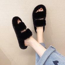 Load image into Gallery viewer, Winter Women House Furry Slippers Fashion Faux Fur Warm Shoes Slip On Flats Home Slides Plush Indoor Furry Cozy Open Toe House Shoes Indoor Outdoor Faux Fur Warm Comfy Slippers
