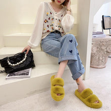 Load image into Gallery viewer, Winter Women House Furry Slippers Fashion Faux Fur Warm Shoes Slip On Flats Home Slides Plush Indoor Furry Cozy Open Toe House Shoes Indoor Outdoor Faux Fur Warm Comfy Slippers