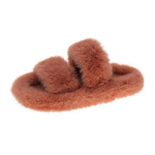 Load image into Gallery viewer, Winter Women House Furry Slippers Fashion Faux Fur Warm Shoes Slip On Flats Home Slides Plush Indoor Furry Cozy Open Toe House Shoes Indoor Outdoor Faux Fur Warm Comfy Slippers