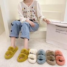 Load image into Gallery viewer, Winter Women House Furry Slippers Fashion Faux Fur Warm Shoes Slip On Flats Home Slides Plush Indoor Furry Cozy Open Toe House Shoes Indoor Outdoor Faux Fur Warm Comfy Slippers