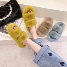 Load image into Gallery viewer, Winter Women House Furry Slippers Fashion Faux Fur Warm Shoes Slip On Flats Home Slides Plush Indoor Furry Cozy Open Toe House Shoes Indoor Outdoor Faux Fur Warm Comfy Slippers