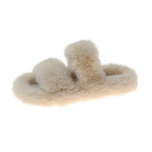 Load image into Gallery viewer, Winter Women House Furry Slippers Fashion Faux Fur Warm Shoes Slip On Flats Home Slides Plush Indoor Furry Cozy Open Toe House Shoes Indoor Outdoor Faux Fur Warm Comfy Slippers