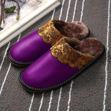 Load image into Gallery viewer, Winter Women Slippers Leather Home House Indoor Non-Slip Thermal Shoes Men Warm Furry Slippers Winter House Slippers Comfy Warm Indoor Outdoor Memory Foam Non Slip Home Bedroom Shoes